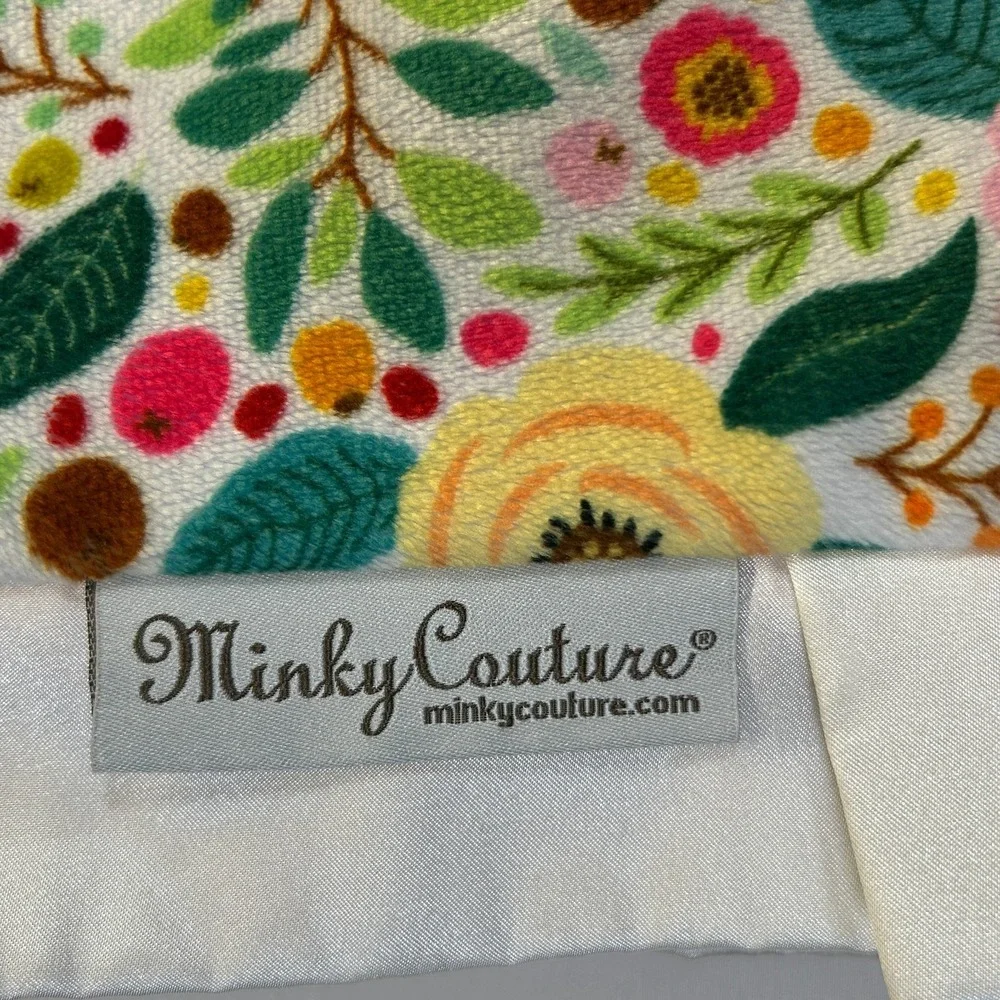 Minky Couture Baby Blanket Infant 38x32 Satin Ruffle Flowers Pink Posh Gift Boho